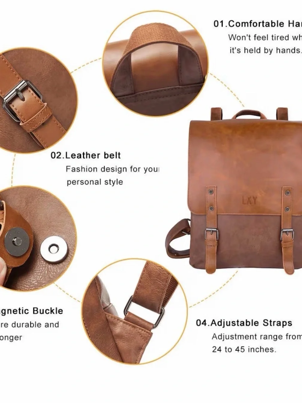 LXY Vegan Leather Vintage Laptop Backpack Set With Matching Fanny Pack Brown